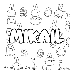 Coloriage pr&eacute;nom MIKAIL - d&eacute;cor Paques
