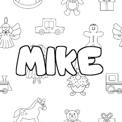 Coloriage prénom MIKE - décor Jouets