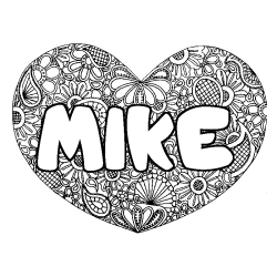 Coloriage prénom MIKE - décor Mandala coeur