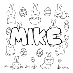 Coloriage prénom MIKE - décor Paques