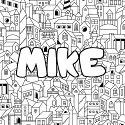 Coloriage prénom MIKE - décor Ville