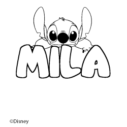 Coloriage pr&eacute;nom MILA - d&eacute;cor Stitch