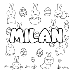 Coloriage prénom MILAN - décor Paques