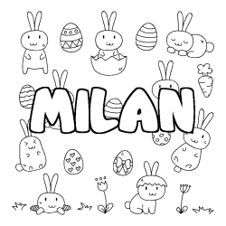 Coloriage pr&eacute;nom MILAN - d&eacute;cor Paques