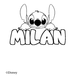 Coloriage pr&eacute;nom MILAN - d&eacute;cor Stitch