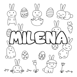 Coloriage pr&eacute;nom MILENA - d&eacute;cor Paques