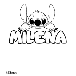Coloriage pr&eacute;nom MILENA - d&eacute;cor Stitch