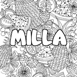 Coloriage prénom MILLA - décor Mandala fruits
