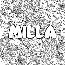 Coloriage pr&eacute;nom MILLA - d&eacute;cor Mandala fruits
