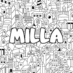 Coloriage prénom MILLA - décor Ville