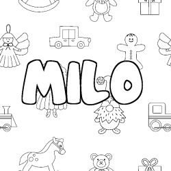 Coloriage prénom MILO - décor Jouets