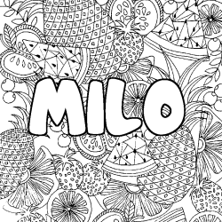 Coloriage prénom MILO - décor Mandala fruits