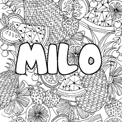 Coloriage pr&eacute;nom MILO - d&eacute;cor Mandala fruits