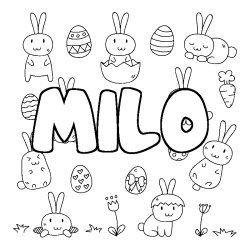 Coloriage pr&eacute;nom MILO - d&eacute;cor Paques