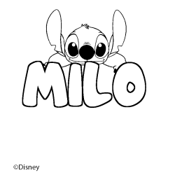 Coloriage pr&eacute;nom MILO - d&eacute;cor Stitch