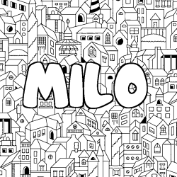 Coloriage prénom MILO - décor Ville