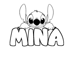Coloriage prénom MINA - décor Stitch