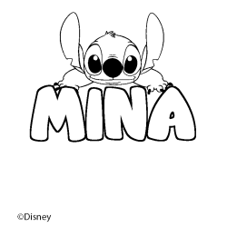 Coloriage pr&eacute;nom MINA - d&eacute;cor Stitch