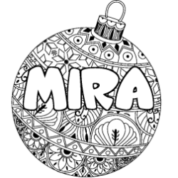 Coloriage prénom MIRA - décor Boule de Noël
