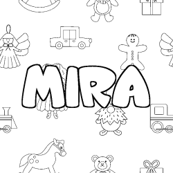 Coloriage prénom MIRA - décor Jouets