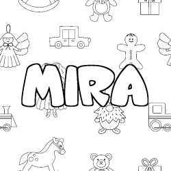 Coloriage pr&eacute;nom MIRA - d&eacute;cor Jouets