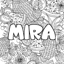 Coloriage pr&eacute;nom MIRA - d&eacute;cor Mandala fruits