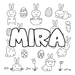 Coloriage pr&eacute;nom MIRA - d&eacute;cor Paques