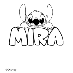 Coloriage pr&eacute;nom MIRA - d&eacute;cor Stitch