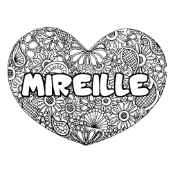 Coloriage pr&eacute;nom MIREILLE - d&eacute;cor Mandala coeur