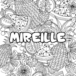 Coloriage pr&eacute;nom MIREILLE - d&eacute;cor Mandala fruits