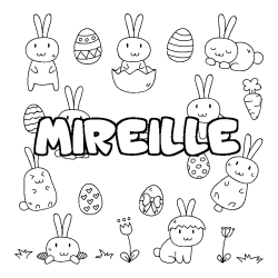 Coloriage pr&eacute;nom MIREILLE - d&eacute;cor Paques