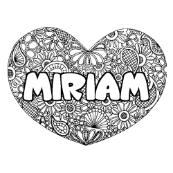 Coloriage pr&eacute;nom MIRIAM - d&eacute;cor Mandala coeur