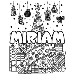 Coloriage pr&eacute;nom MIRIAM - d&eacute;cor Sapin et Cadeaux