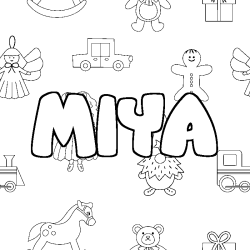 Coloriage prénom MIYA - décor Jouets