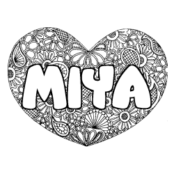 Coloriage prénom MIYA - décor Mandala coeur