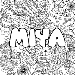 Coloriage prénom MIYA - décor Mandala fruits