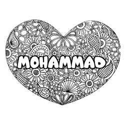 Coloriage prénom MOHAMMAD - décor Mandala coeur