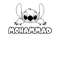 Coloriage prénom MOHAMMAD - décor Stitch