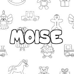 Coloriage prénom MOISE - décor Jouets