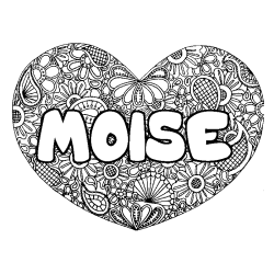 Coloriage pr&eacute;nom MOISE - d&eacute;cor Mandala coeur