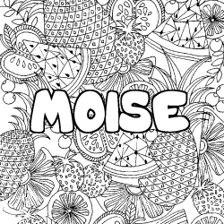 Coloriage pr&eacute;nom MOISE - d&eacute;cor Mandala fruits