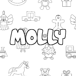 Coloriage prénom MOLLY - décor Jouets