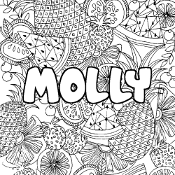 Coloriage pr&eacute;nom MOLLY - d&eacute;cor Mandala fruits