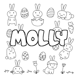 Coloriage prénom MOLLY - décor Paques