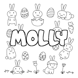 Coloriage pr&eacute;nom MOLLY - d&eacute;cor Paques