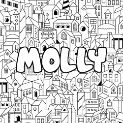 Coloriage pr&eacute;nom MOLLY - d&eacute;cor Ville