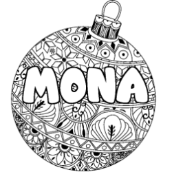 Coloriage prénom MONA - décor Boule de Noël