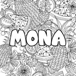 Coloriage prénom MONA - décor Mandala fruits