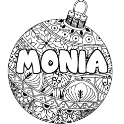 Coloriage prénom MONIA - décor Boule de Noël