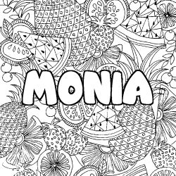 Coloriage pr&eacute;nom MONIA - d&eacute;cor Mandala fruits